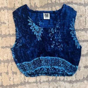Rama Blue Patterned Cropped Rayon Tank Top